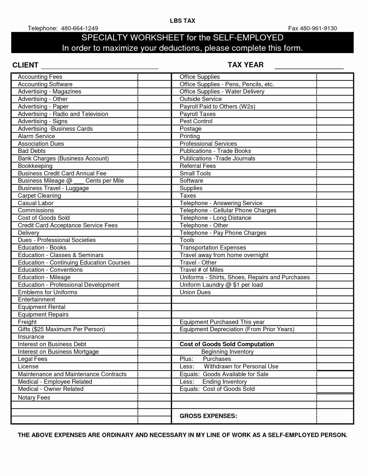 50 Unique Itemized Deductions Worksheet For Small Business