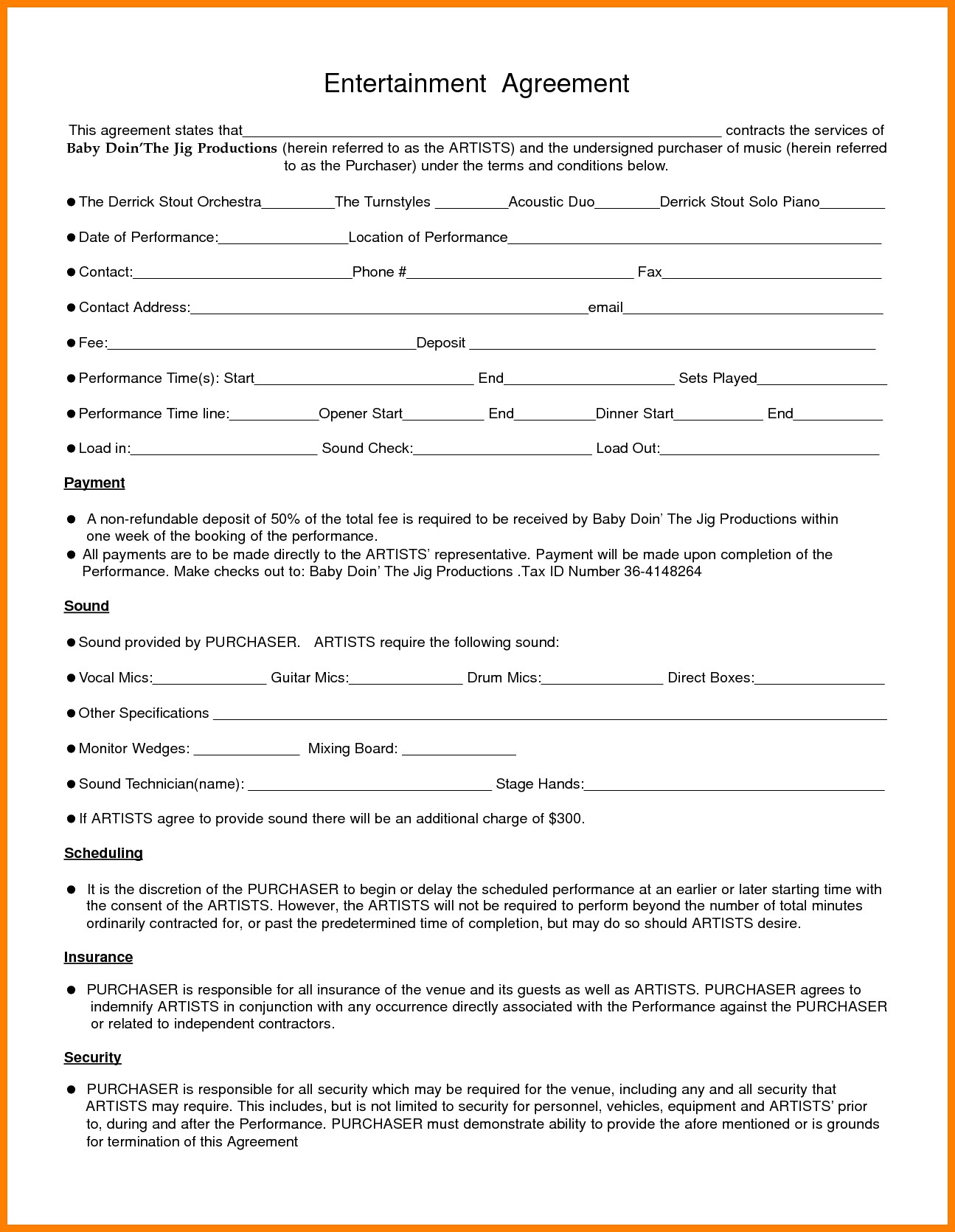 6 Entertainment Contract Sample Business Opportunity Program Document Template