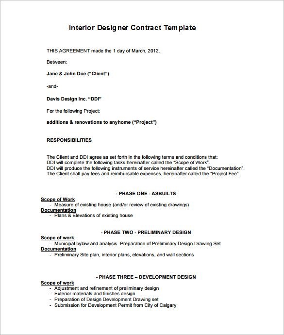 6 Interior Designer Contract S Free Word PDF Documents Document Design