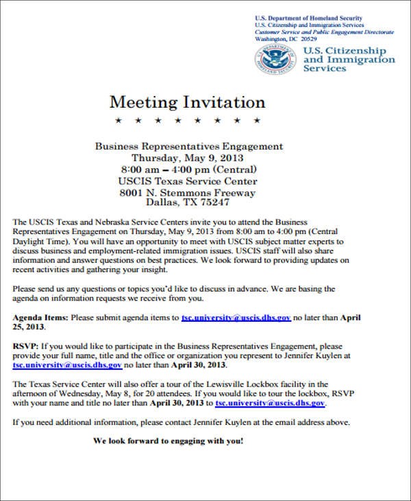 60 Meeting Invitation S Free Premium Document Email Invite