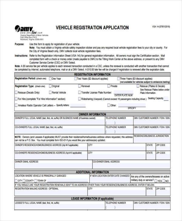 7 Car Registration Form Samples Free Sample Example Format Download Document