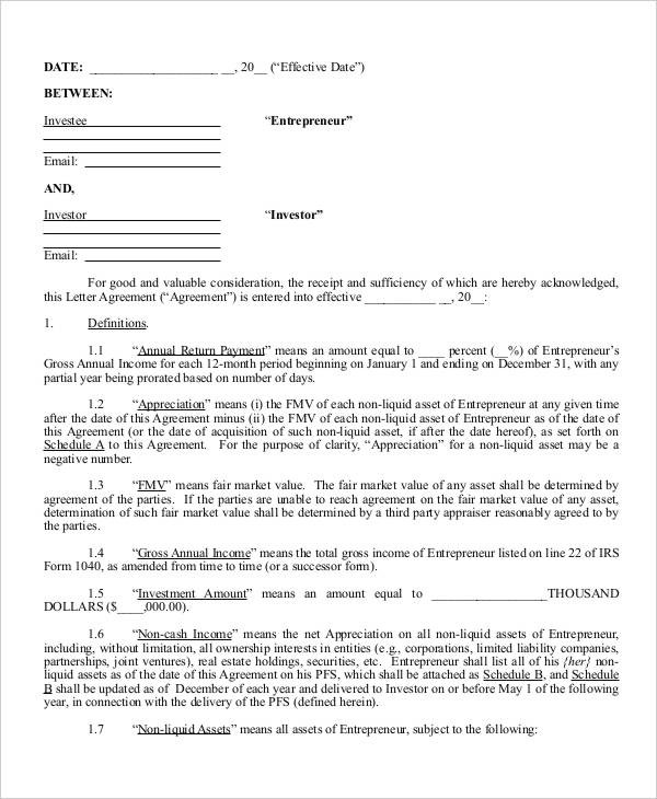 7 Investment Contract Templates Free Sample Example Format Document Investor Agreement