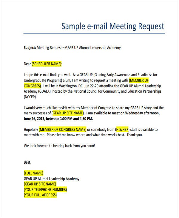 7 Meeting Email Examples PDF Document Sample Request Via