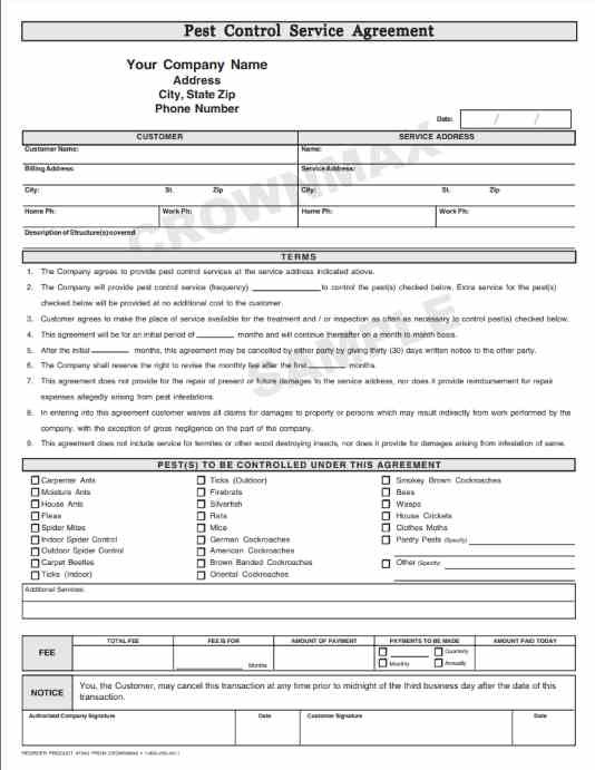 7040 Pest Control Service Agreement 2 Pt Crownmax Com Document Contract Template