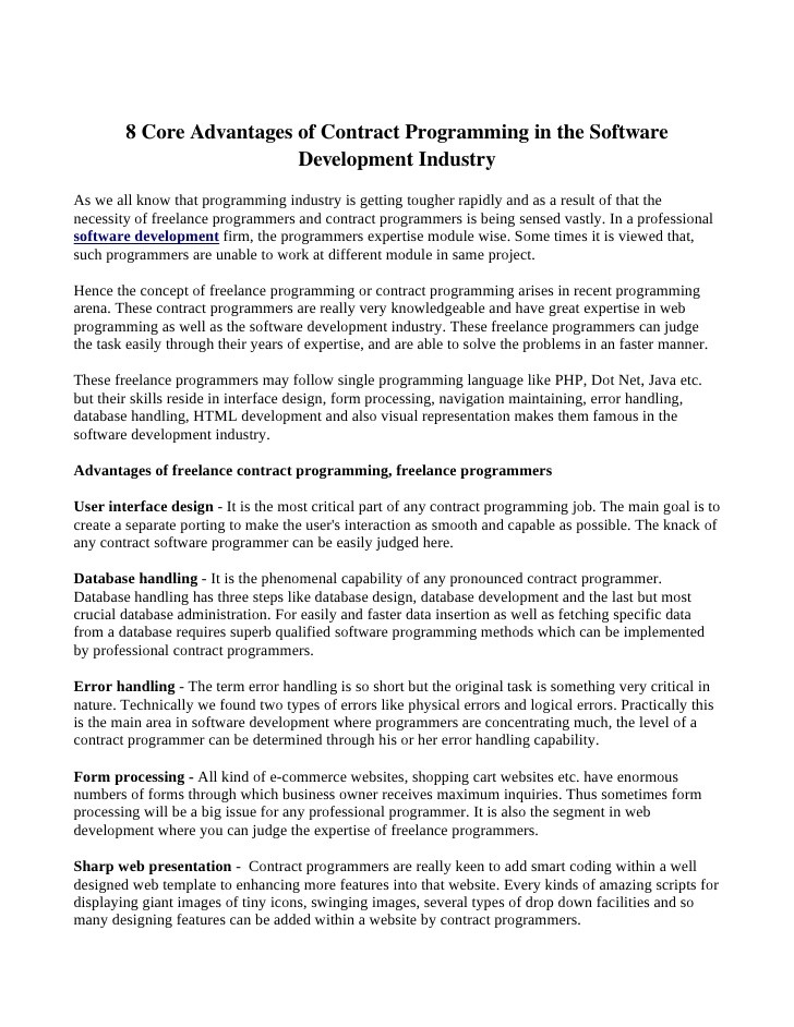 8 Core Advantages Of Contract Programming In The Software Development Document Programmer Template