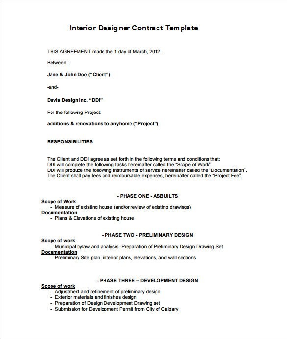 8 Interior Designer Contract Templates PDF DOC Free Premium Document Design Letter Of Agreement Template