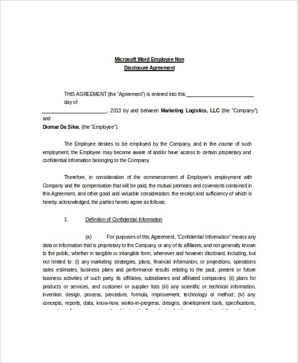 8 Non Disclosure And Confidentiality Agreement S DOC PDF Document Simple