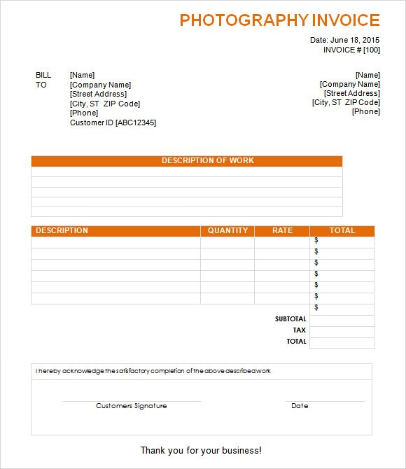 8 Photography Invoice Samples Examples Templates Document Receipt