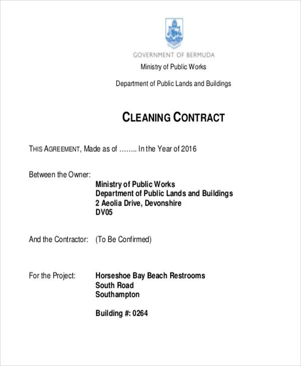 9 Cleaning Contract Templates Free Samples Examples Format Document Janitorial Contracts