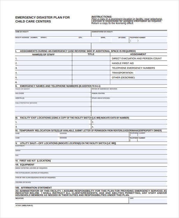 9 Disaster Plan S Free Sample Example Format Download Document