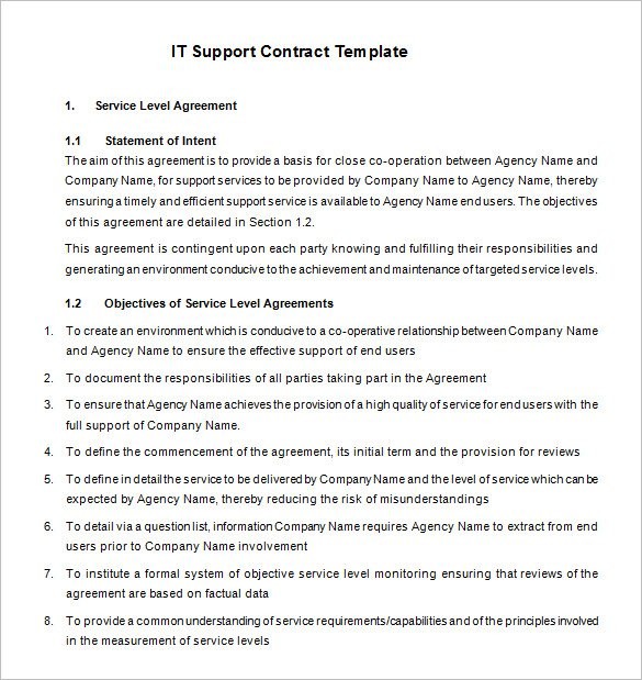 9 IT Support Contract S Free Word PDF Documents Download Document It