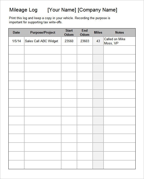 9 Mileage Log Templates DOC PDF Free Premium Document Business Template