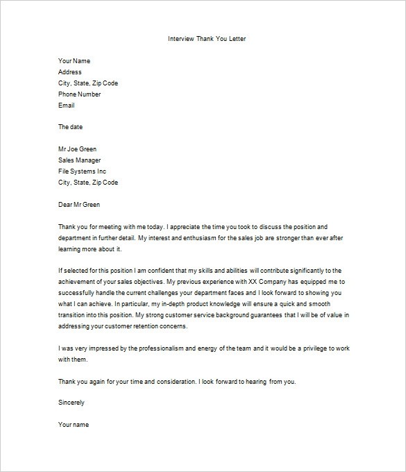 9 Thank You Letter After Job Interview DOC PDF Free Premium Document
