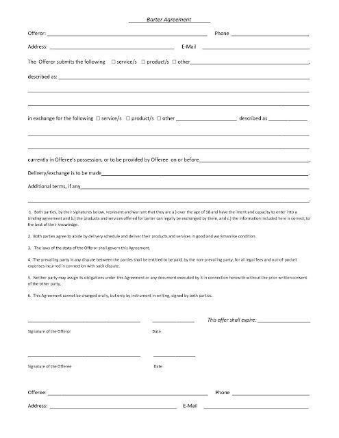 A Sample Barter Agreement Agreements Pinterest Document Contract