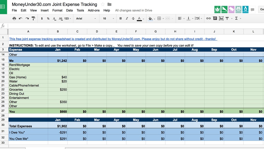 A Simple Spreadsheet For Tracking Shared Expenses Document