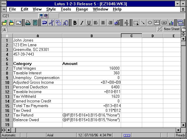 A Spreadsheet For The Tax Return Document