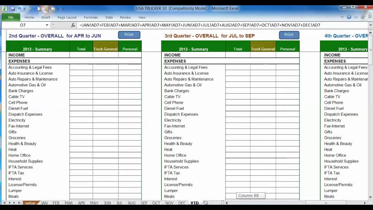 Accounting Software For USA Truckers Up To 10 Trucks YouTube Document Owner Operator Excel Spreadsheet