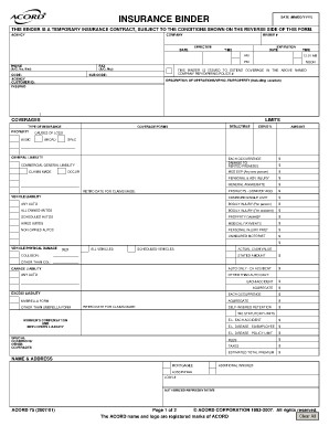 Acord Binder Form Sivan Crewpulse Co Document Auto