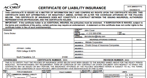 Acord Form Nomane Crewpulse Co Document Insurance