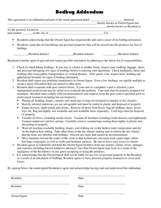 Addendum To Agreement Rental Template Contract