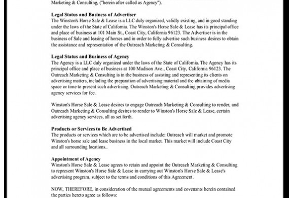 Advertising Agency Agreement Contract Sample Template Document Advertisement