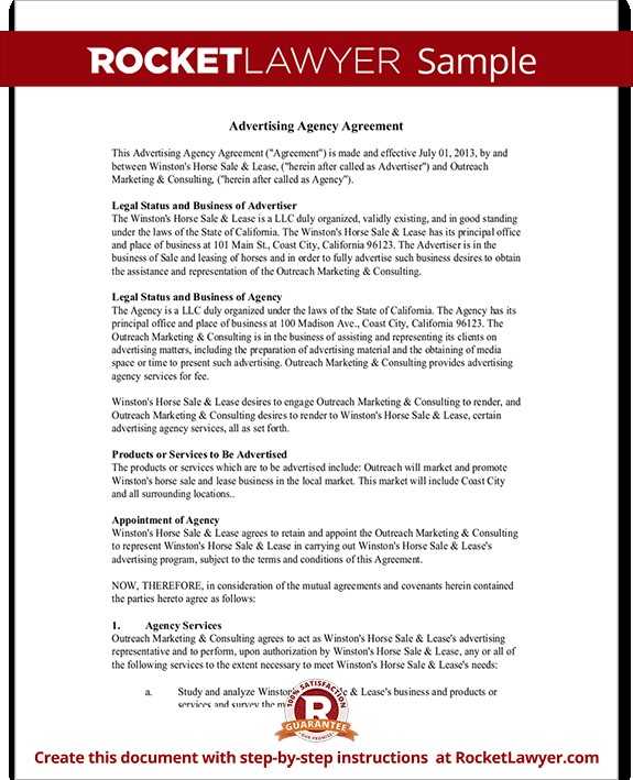 Advertising Agency Agreement Contract Sample Template