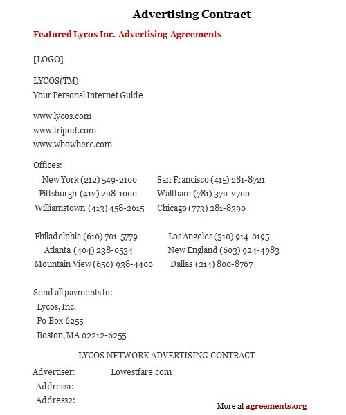 Advertising Contract Sample Template Document Advertisement Agreement