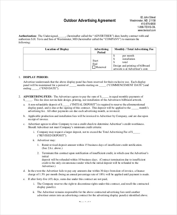 Advertising Contract Template 10 Free PDF Word Documents Document Advertisement Agreement