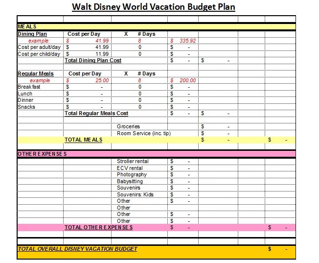 Affordable Disney Vacation Planning Worksheets The Mouse Document Spreadsheet