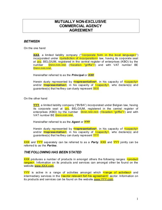 Agency Agreement Example Template Document