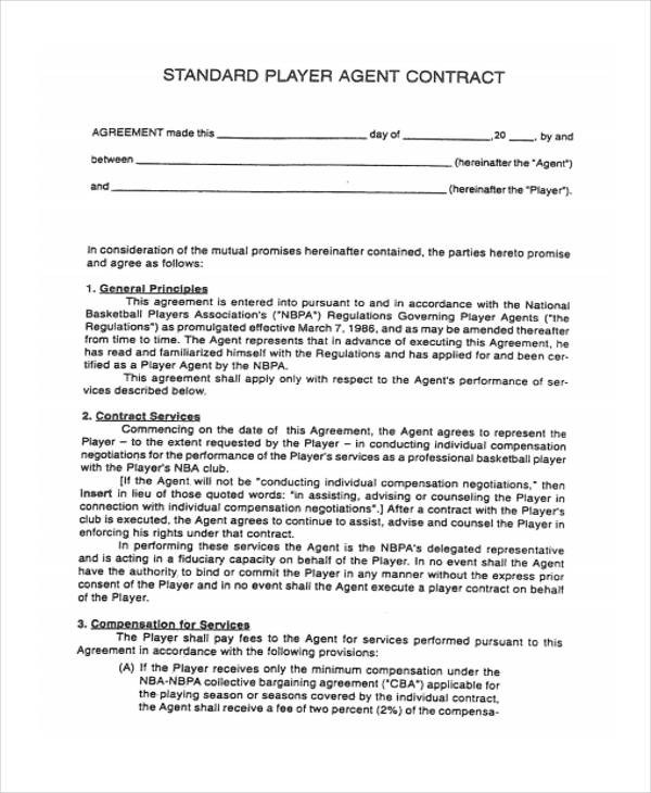 Agent Contract Templates 9 Free Word PDF Format Download Document Sports Template