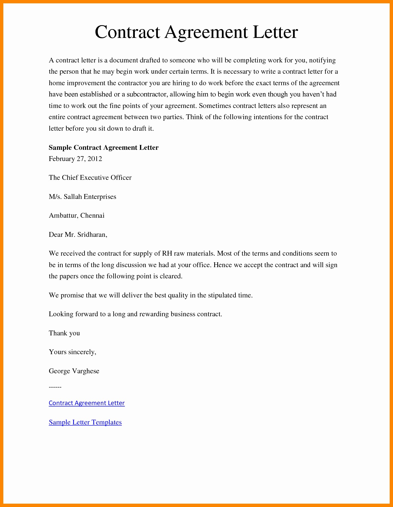 Agreement Between Two People Awesome Letter Sample Document