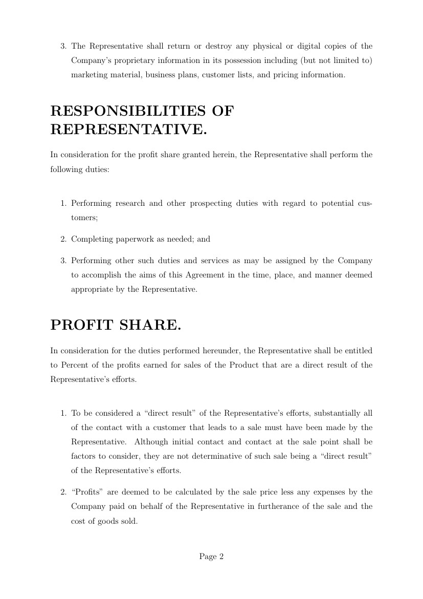 Agreements Profit Sharing Agreement Template Document Simple