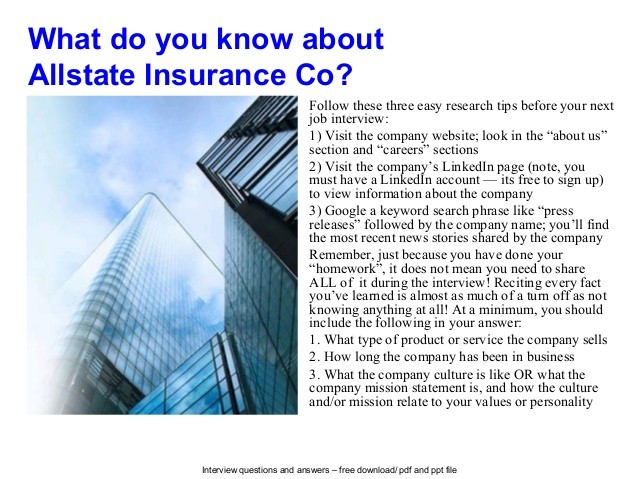 Allstate Insurance Co Interview Questions And Answers Document Mission