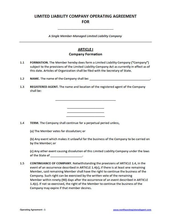 Arizona Llc Operating Agreement Sample Free Single Member Document Of