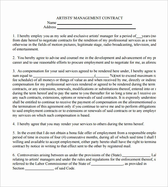 Artist Management Contract Template Free Doc Music Video Production Document