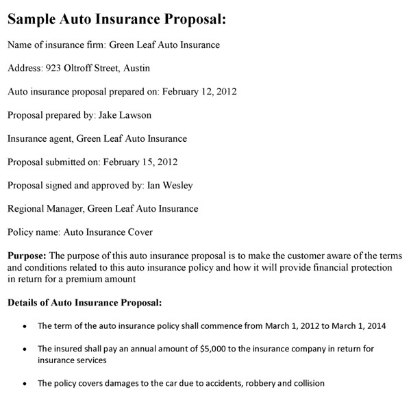 Auto Insurance Proposal Template Document Quote