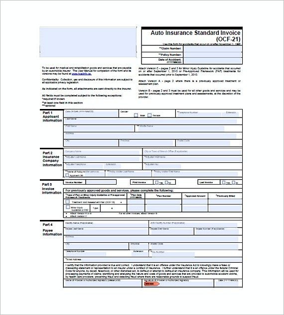 Auto Insurance Standard Invoice Template Document