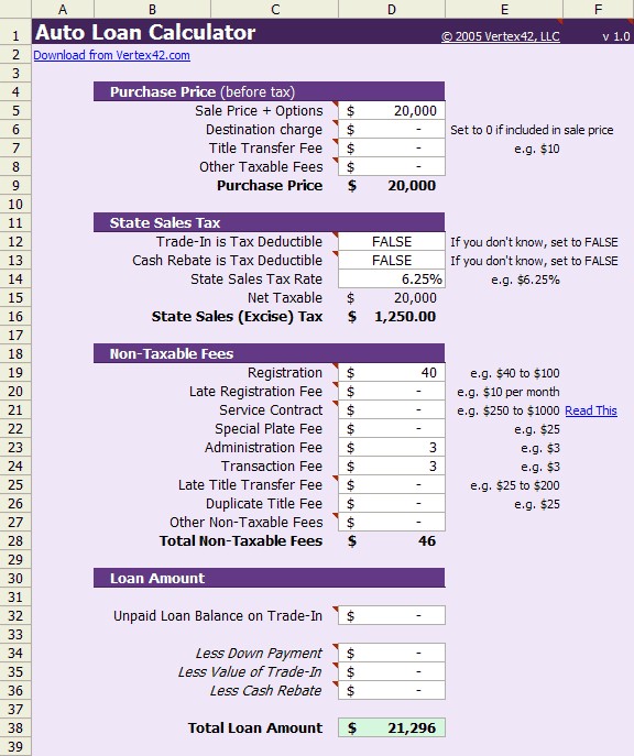 Auto Loan Calculator Free Payment For Excel Document Car Amortization