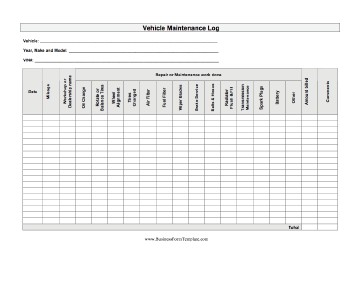 Auto Maintenance Log Template Document Free