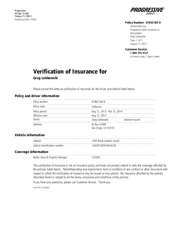 Automobile Insurance Auto Verification Document