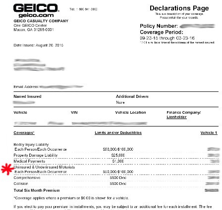 Automobile Insurance Geico Document Auto Declaration