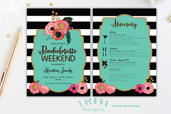 Bachelorette Invitation With Itinerary Party Document Weekend
