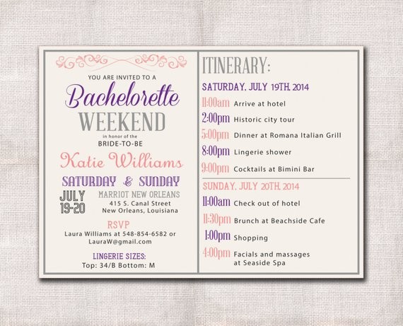 Bachelorette Party Weekend Invitation And Itinerary Custom Etsy Document Invitations