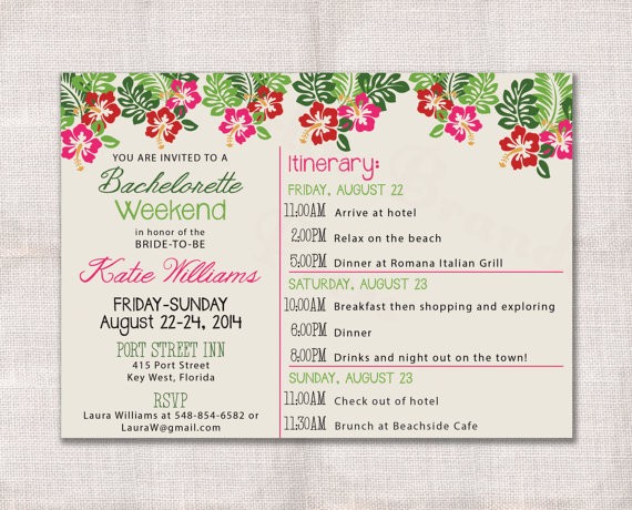 Bachelorette Party Weekend Invitation And Itinerary Custom Printable Document