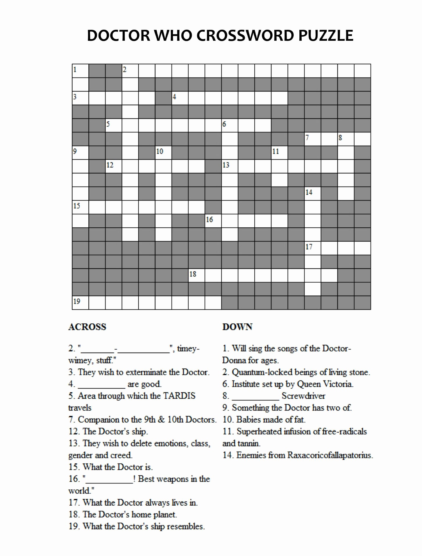 Bad Look Crossword Elegant Doctor Who Puzzle Document