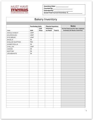 Bakery Inventory Form Ideas For Workers At In 2018 Document