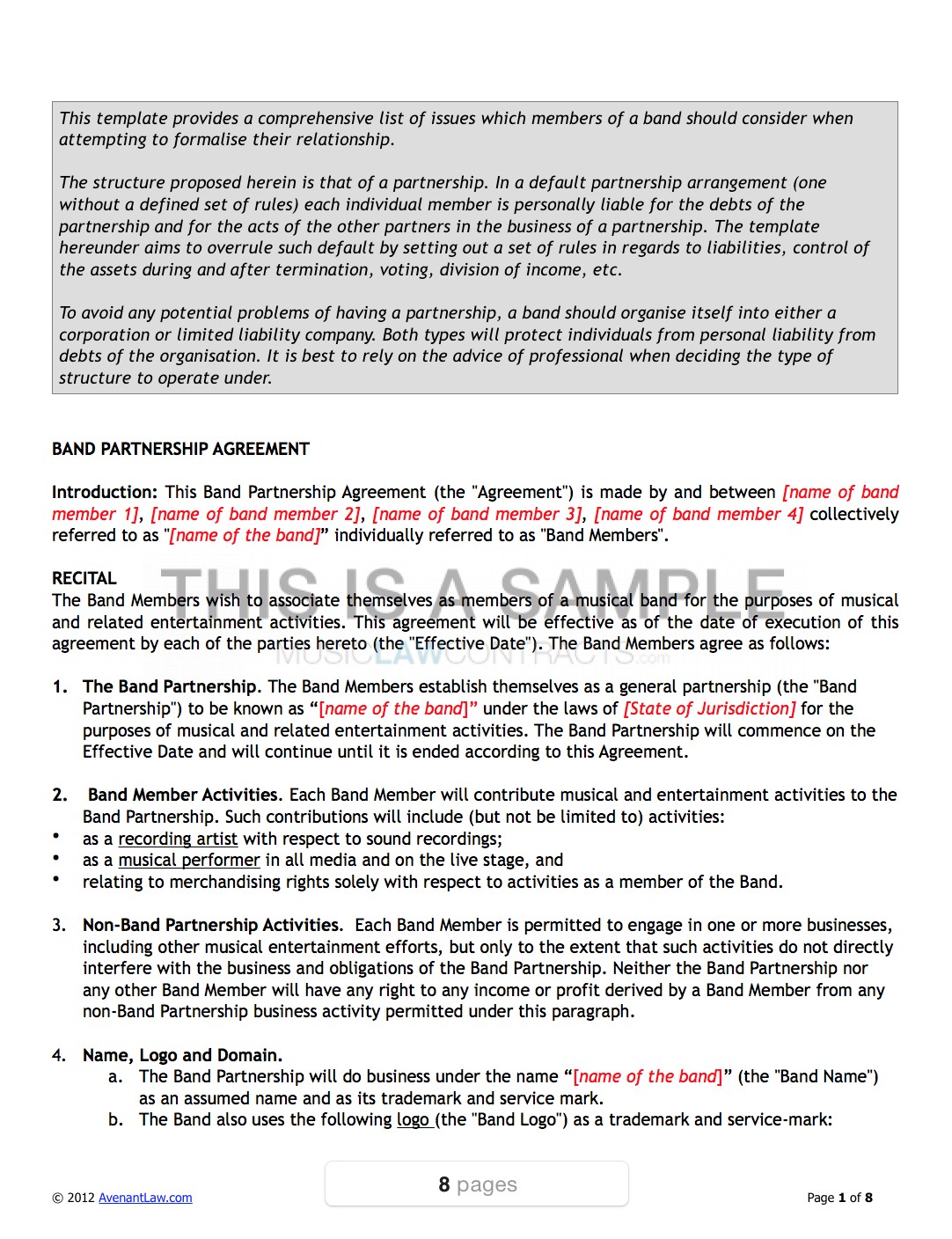 Band Agreement Template Document Contract