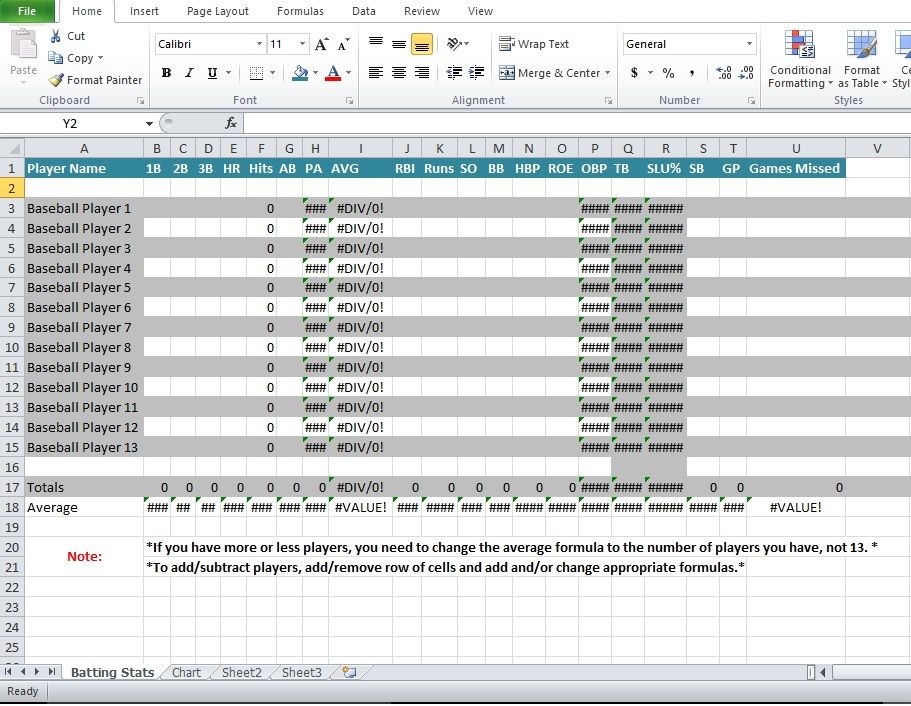 Baseball Stats Spreadsheet Excel Template Sports Templates Document Stat