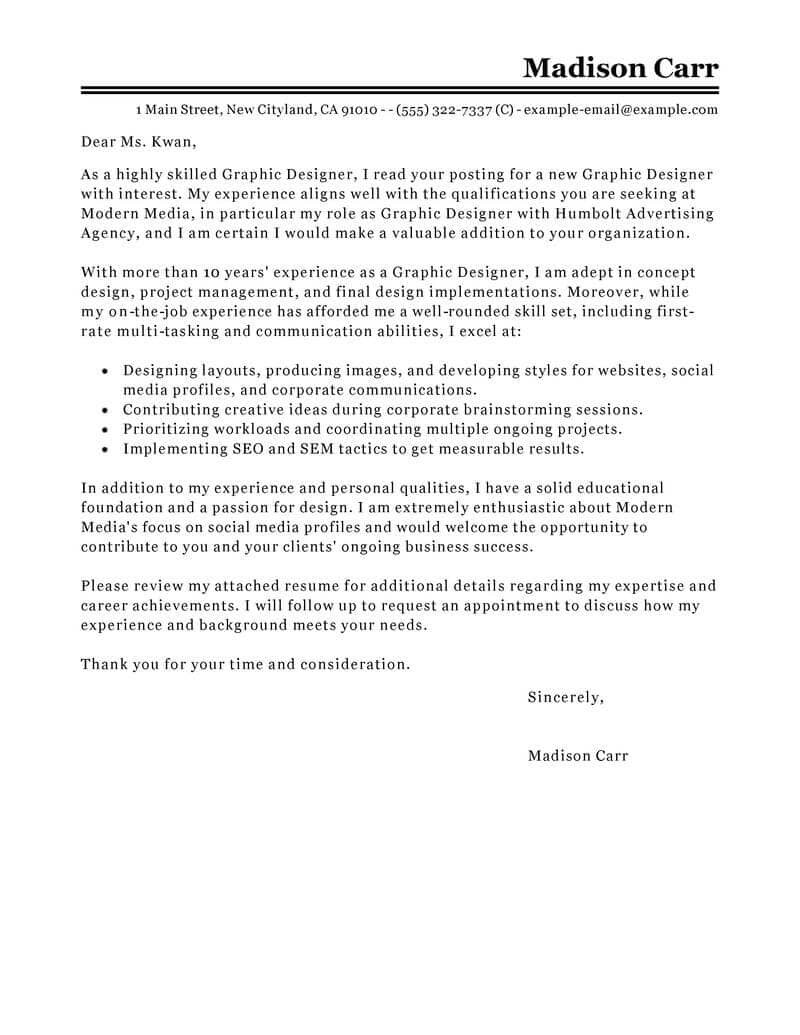 Best Graphic Designer Cover Letter Examples LiveCareer Document Template For